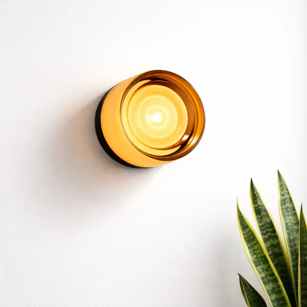 Applique murale en verre ambré allumée fixée au mur