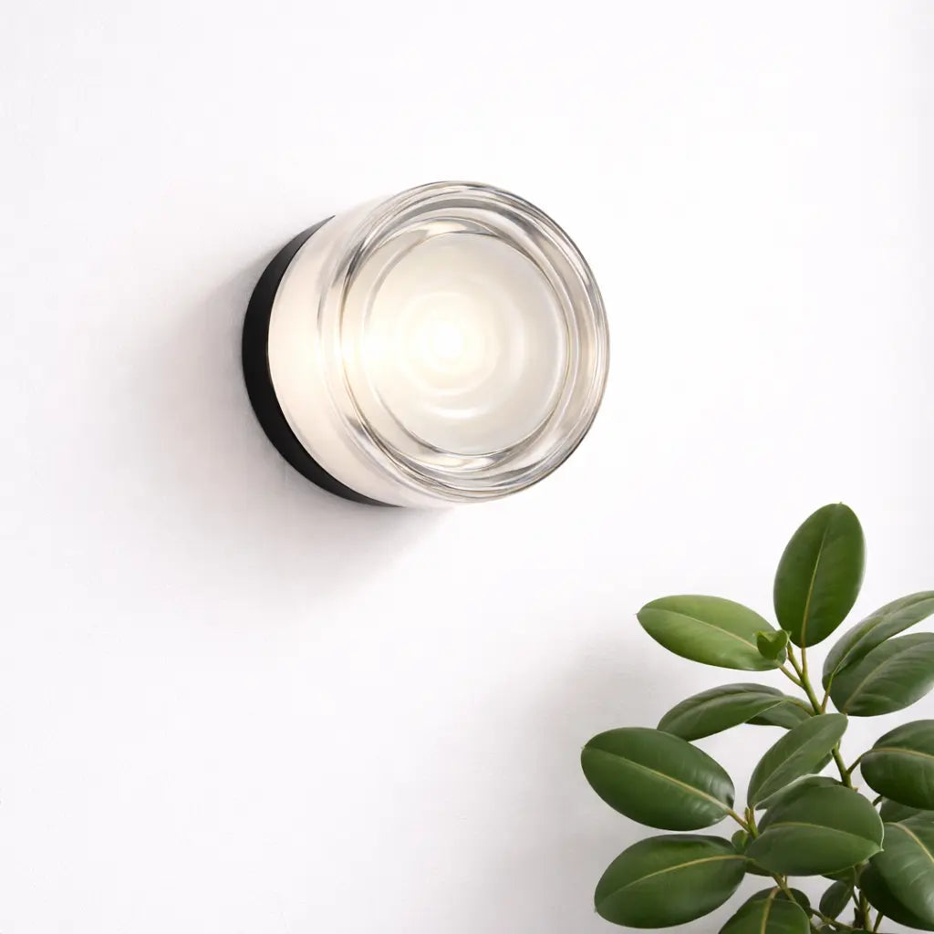 Applique murale ronde en verre transparent beige éclairage LED