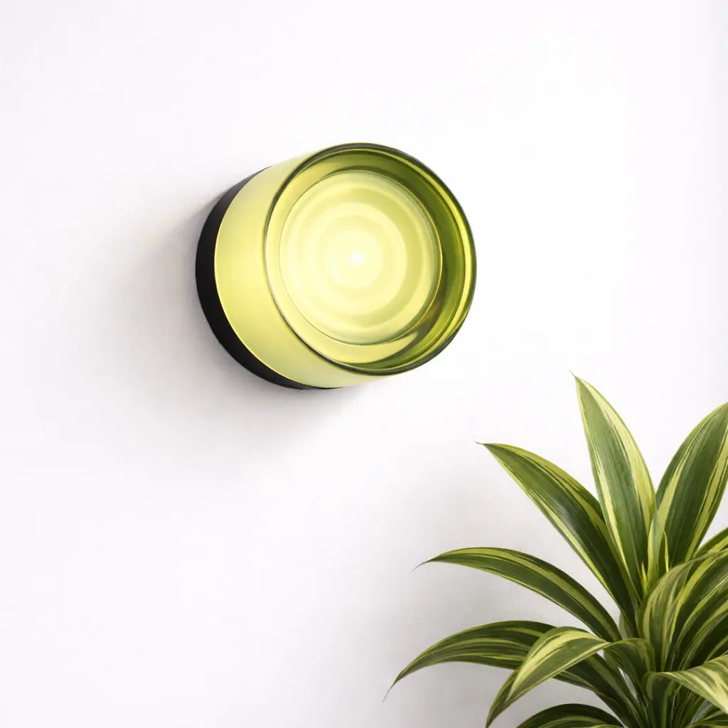 Applique murale ronde en verre vert clair avec éclairage LED
